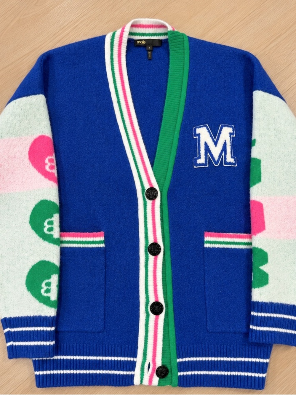 Maje Royal Blue Letterman Cardigan